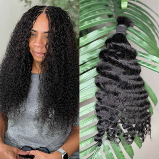 Curly boho braids install next to Fula Beauty Burmese Curly human hair bundles