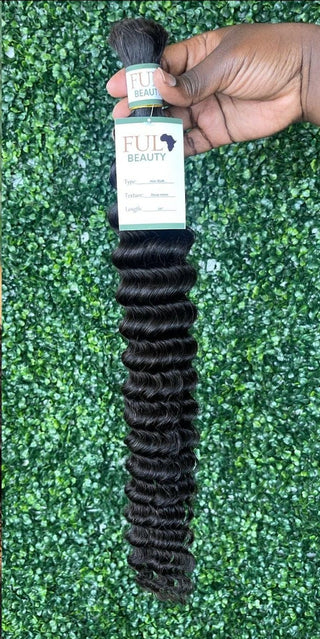 One 100g bundle of Fula Beauty Deep Wave human braiding hair, our best-selling texture