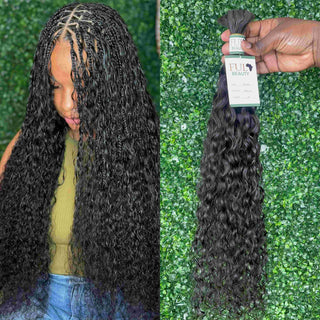 Boho braids install next to Fula Beauty Water Curl human hair bundles