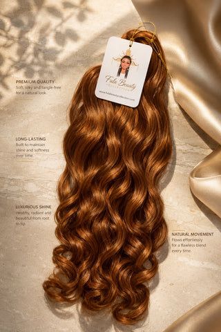 Caramel French Curl synthetic braiding hair by Fula Beauty Collection - premium quality, tangle-free, long-lasting shine