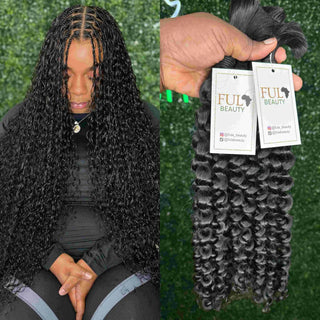 Italian Curl bundle with Fula Beauty hangtags and braided install